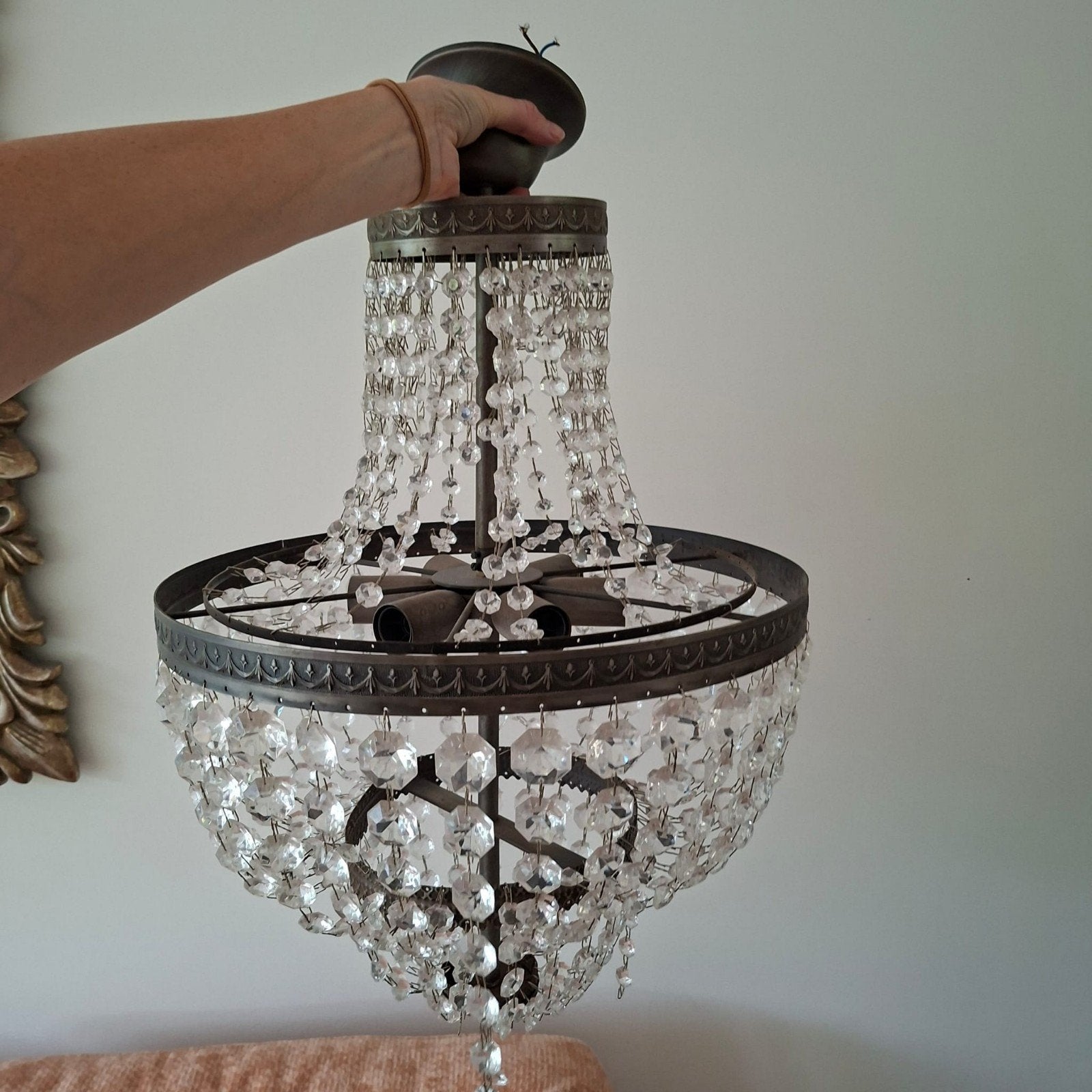 Kroonluchter lamp, Ophalen of Verzenden, Gebruikt, Glas, Barok