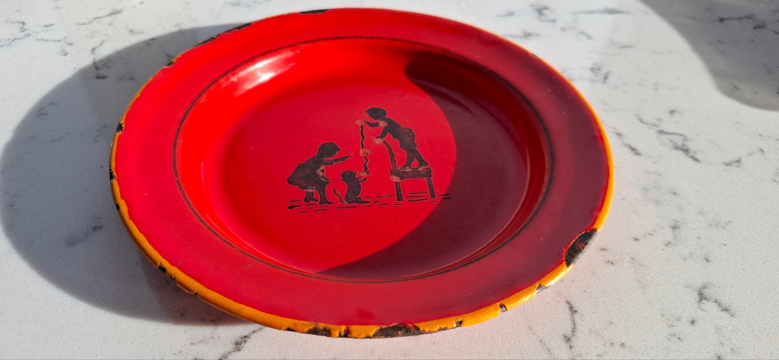 Vintage geëmailleerd bordje kinderen, Antiek en Kunst, Ophalen of Verzenden