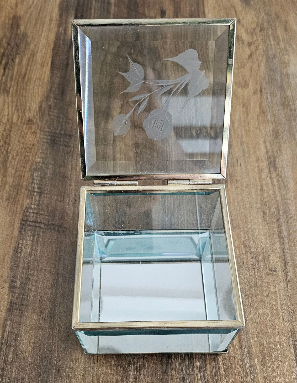 Vintage Glazen Sieradendoosje met Messing Randen, Ophalen of Verzenden
