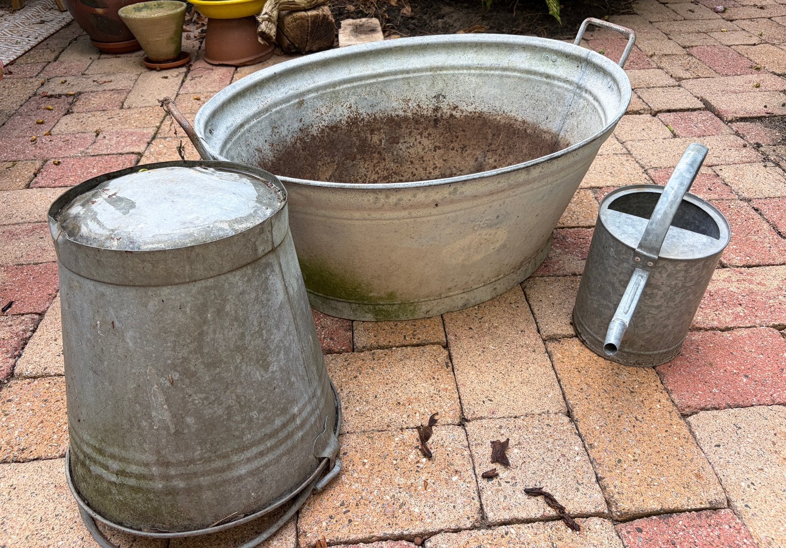 Zinken teil, emmer , gieter, Tuin en Terras, Ophalen, Gebruikt, Metaal, Tuin