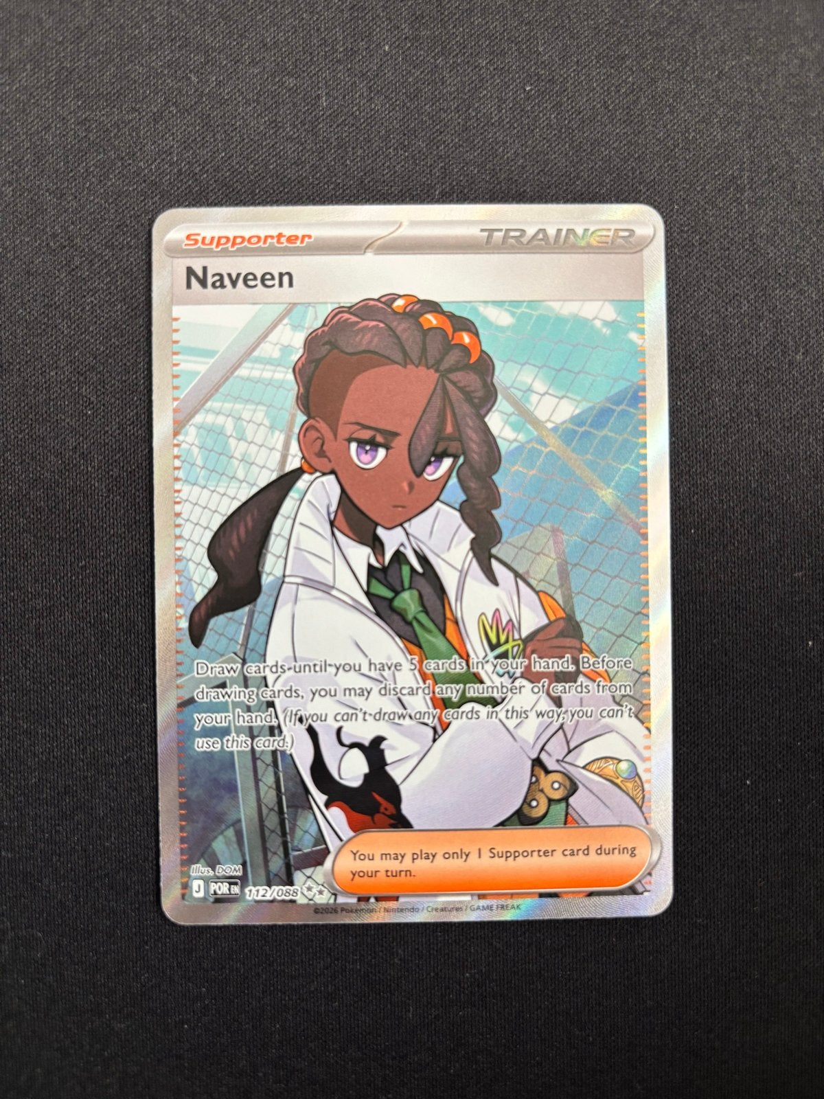 Naveen Supporter Trainer Pokémon Kaart 112/088 Perfect Order, Ophalen of Verzenden, Zo goed als nieuw, Losse kaart, Foil