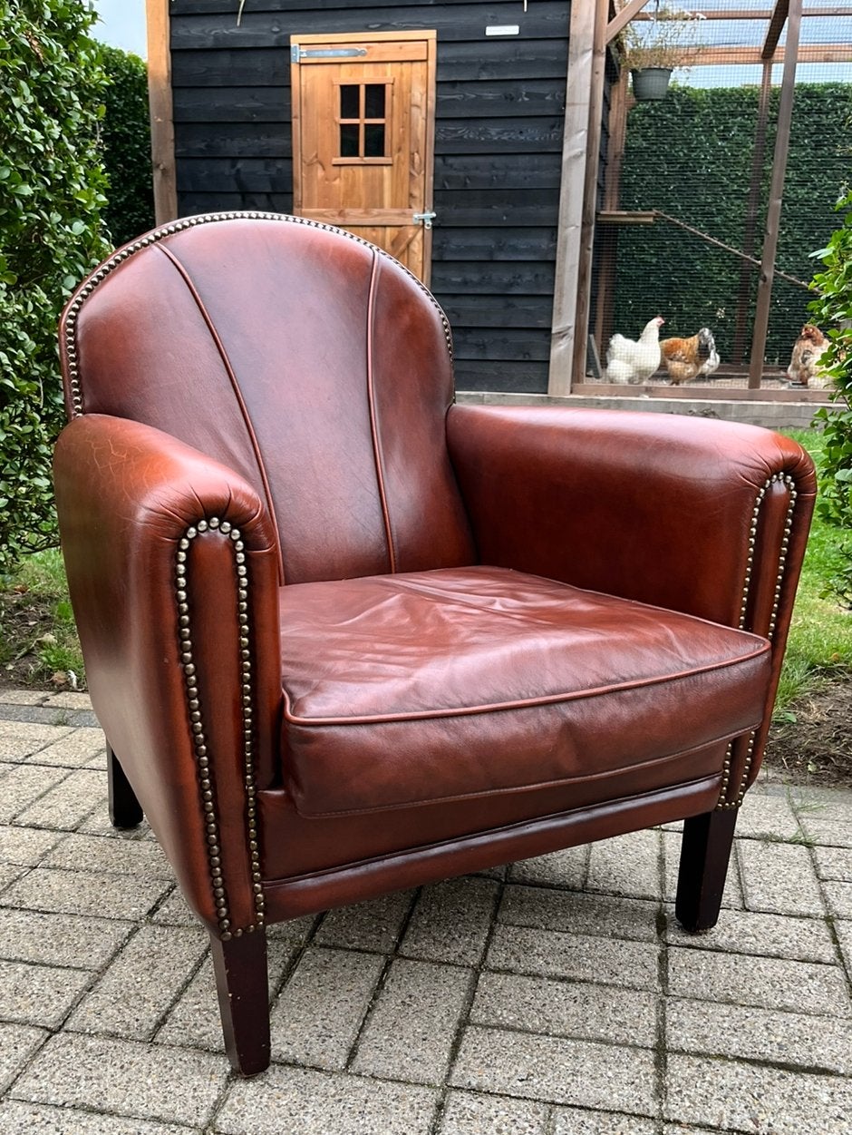 Klassieke leren fauteuil, Ophalen, Gebruikt, Leer