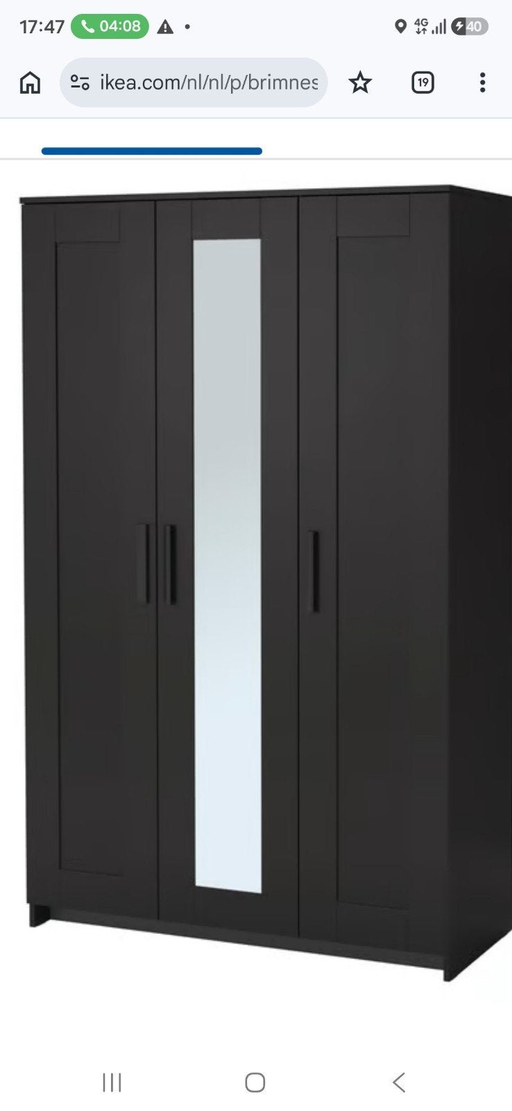 zgan ikea brimnes kledingkast met 3 deuren, Ophalen, 100 tot 150 cm, Zo goed als nieuw, 150 tot 200 cm