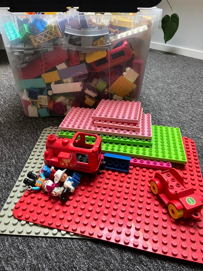 Grote partij LEGO Duplo met trein, brandweer en dieren, Ophalen, Zo goed als nieuw, Duplo