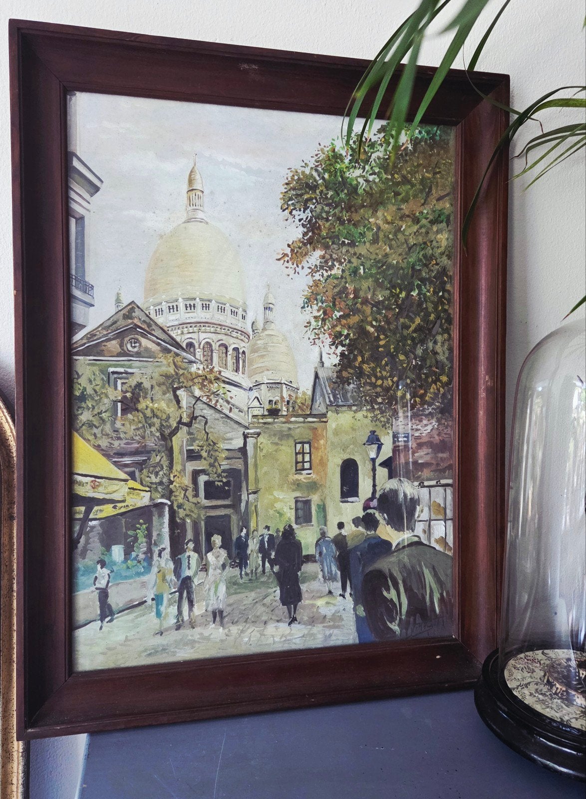 Groot gesigneerd pastel schilderij van Parijs ca 1950, Ophalen