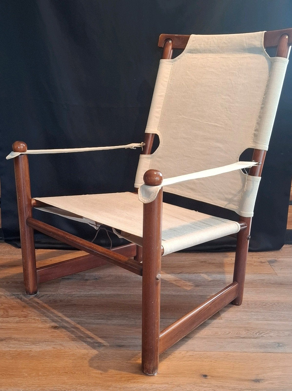 Zeldzame Vintage High-Back Safari / Campaign Chair, Ophalen of Verzenden, Gebruikt, Stof, 50 tot 75 cm
