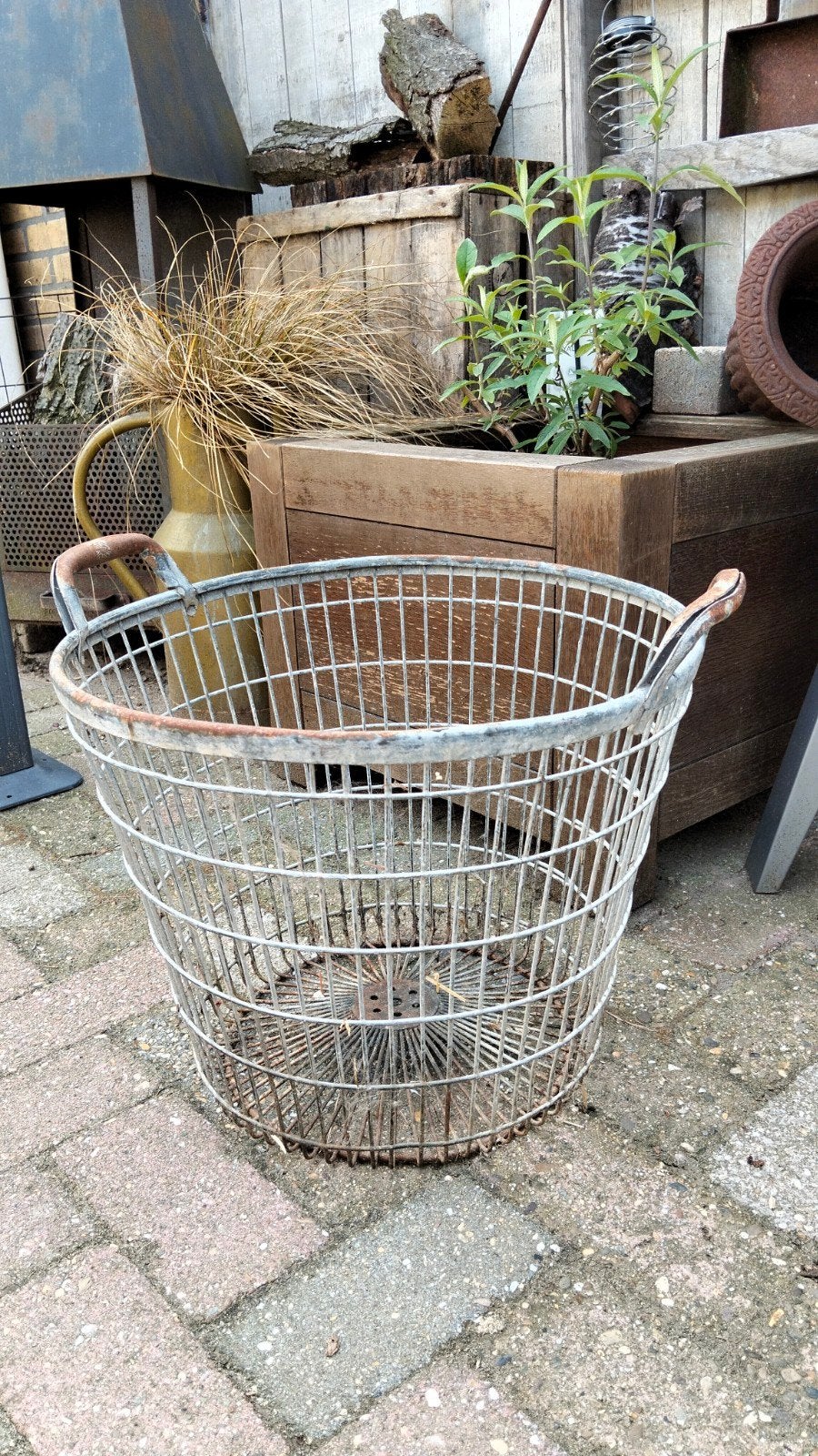 Brocante aardappelmand draad mand metaal, Ophalen