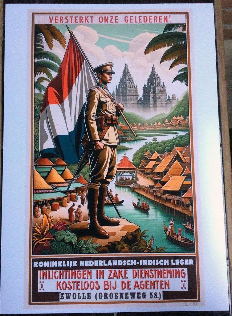 Unieke Koninklijk Nederlands Indie Leger KNIL Poster soldaat, Verzenden, Nederland, Foto of Poster