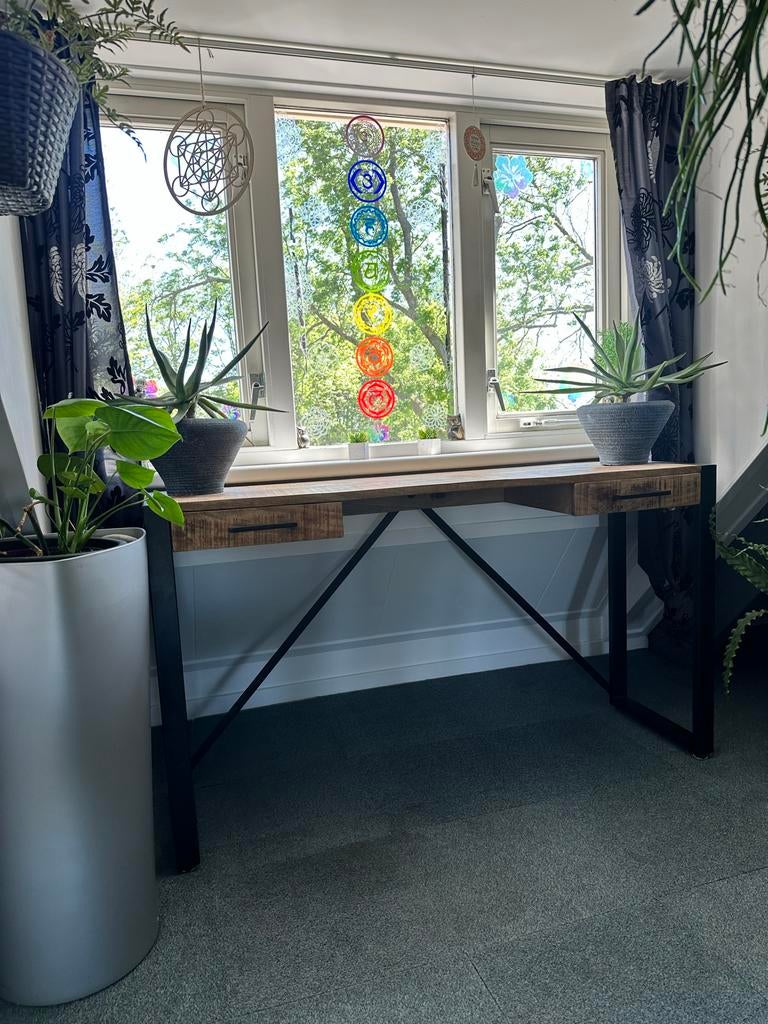 Industrieel bureau met lades - mango Hout en Metaal, Huis en Inrichting, Bureaus, Zo goed als nieuw, Computerbureau, Industrieel