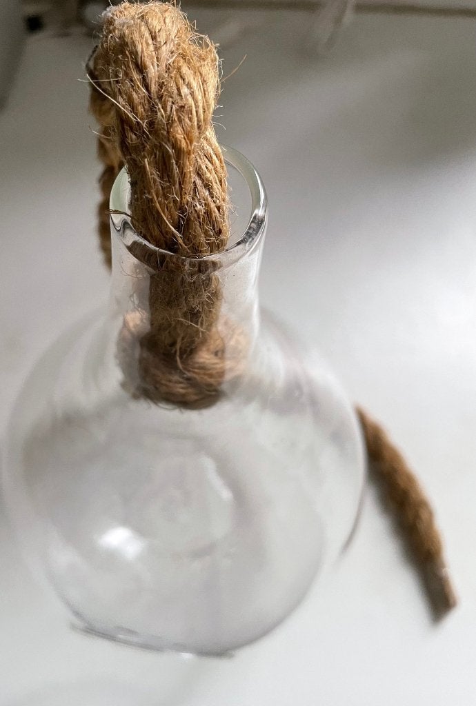 Hangende glazen vaas met gevlochten touw, Geschikt voor buiten, Transparant, 25 cm, Ophalen of Verzenden