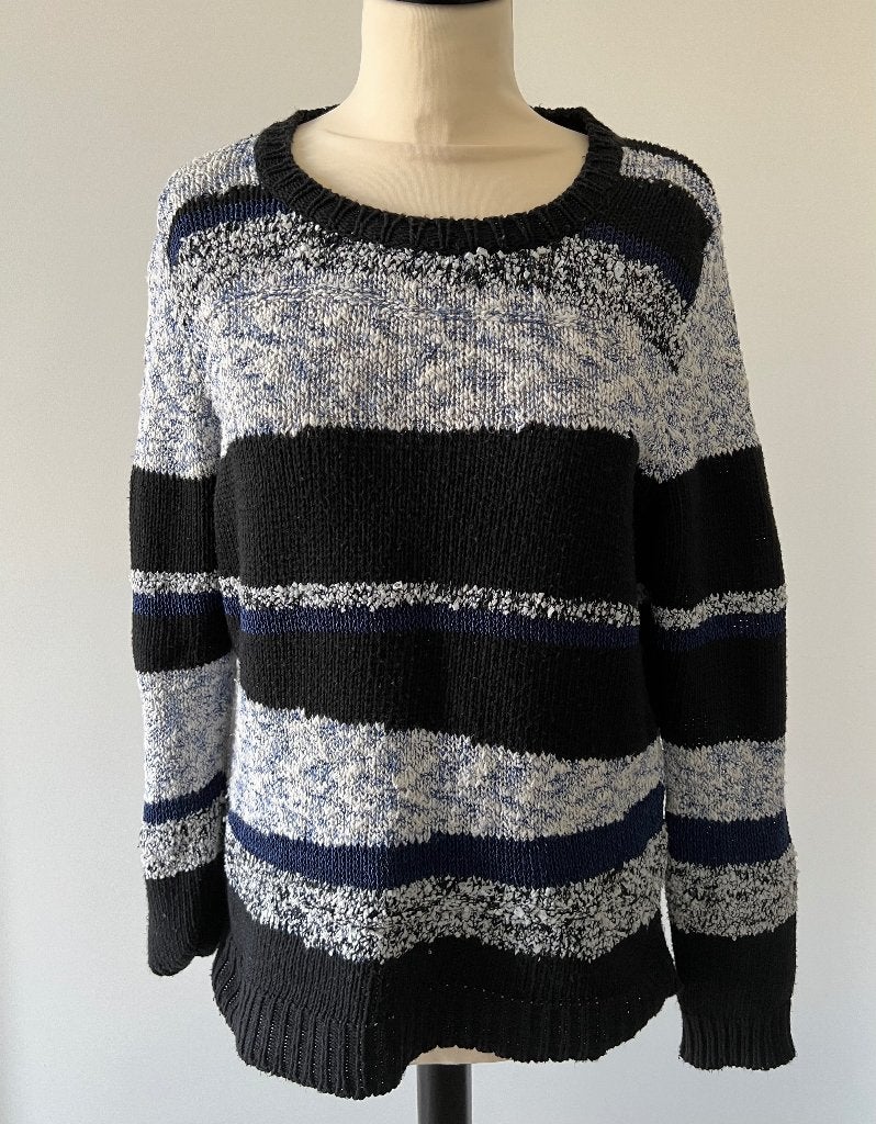 ZGAN blauw wit gebreid Sandro trui M 38 oversized winter, Kleding | Dames, Maat 38/40 (M), Blauw, Sandro, Ophalen of Verzenden