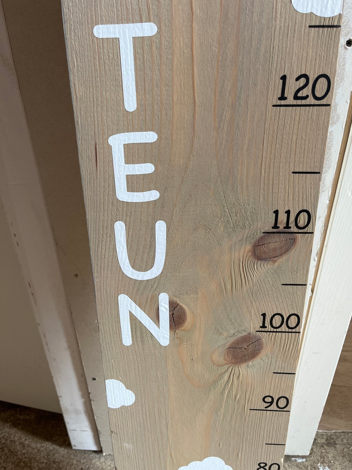 Houten Meetlat groeimeter met naam Teun erop tot 150 cm, Ophalen of Verzenden, Gebruikt