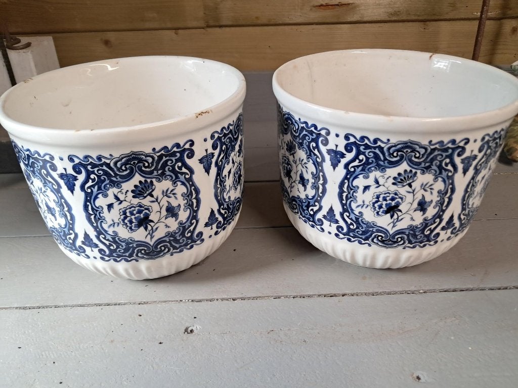 2 Bloempotten delfts blauw, Gebruikt, Rond, Binnen, Ophalen of Verzenden