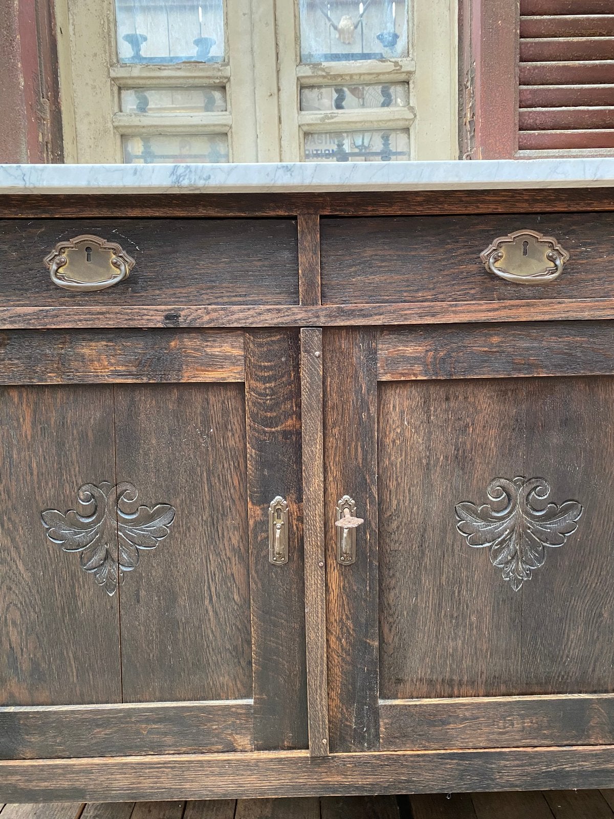 Landelijk Frans commode kastje met marmer, Antiek en Kunst, Ophalen