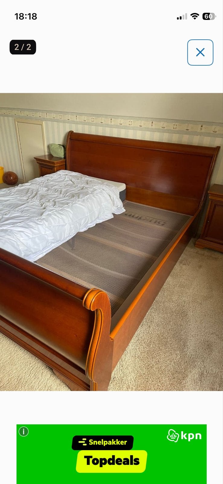 Tweepersoons houten bedframe, Ophalen, Gebruikt, Bruin, Tweepersoons