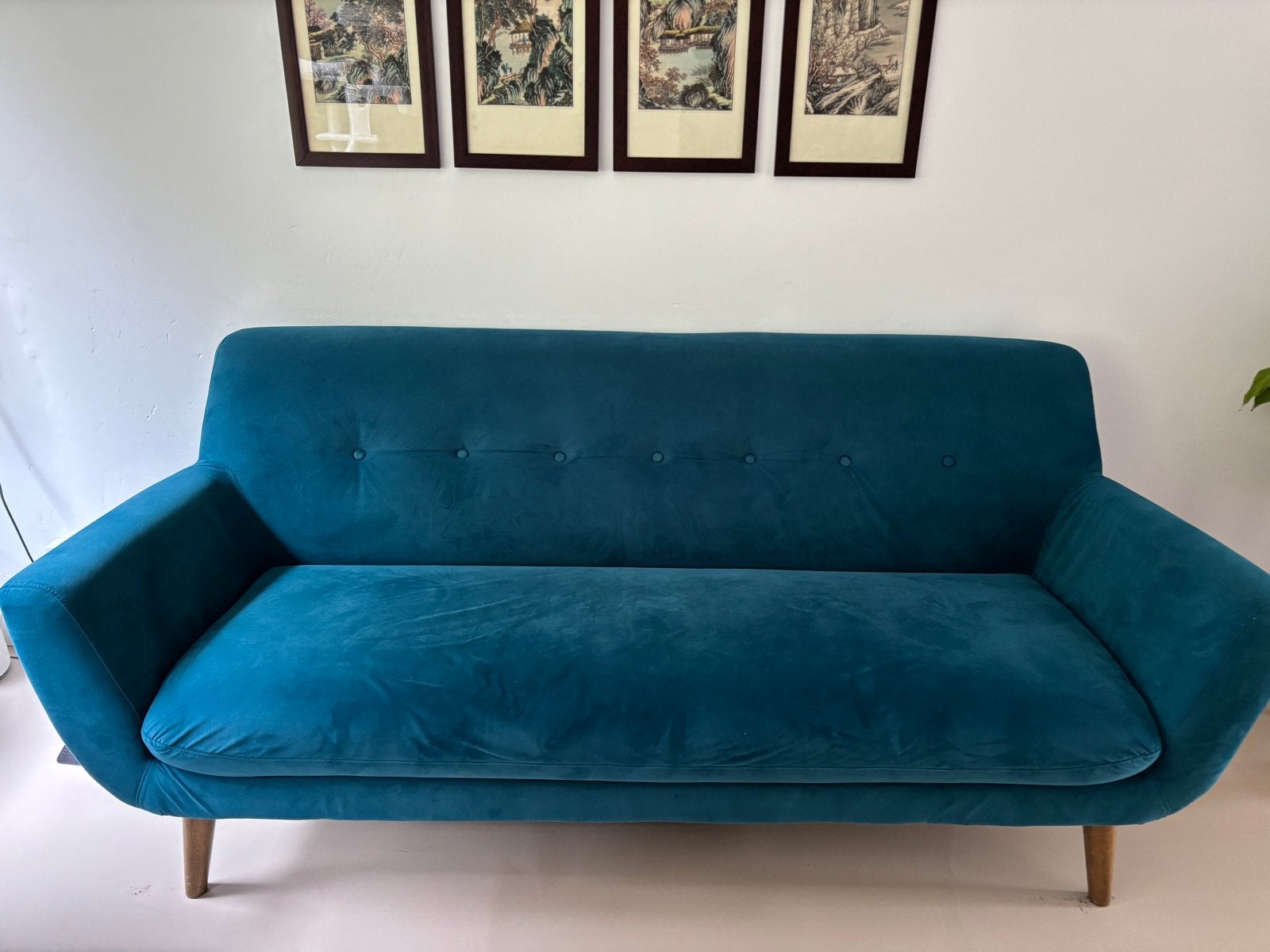 Turquoise fluwelen banken - 2 en 3 zits, Ophalen, Gebruikt, Driepersoons, 75 tot 100 cm