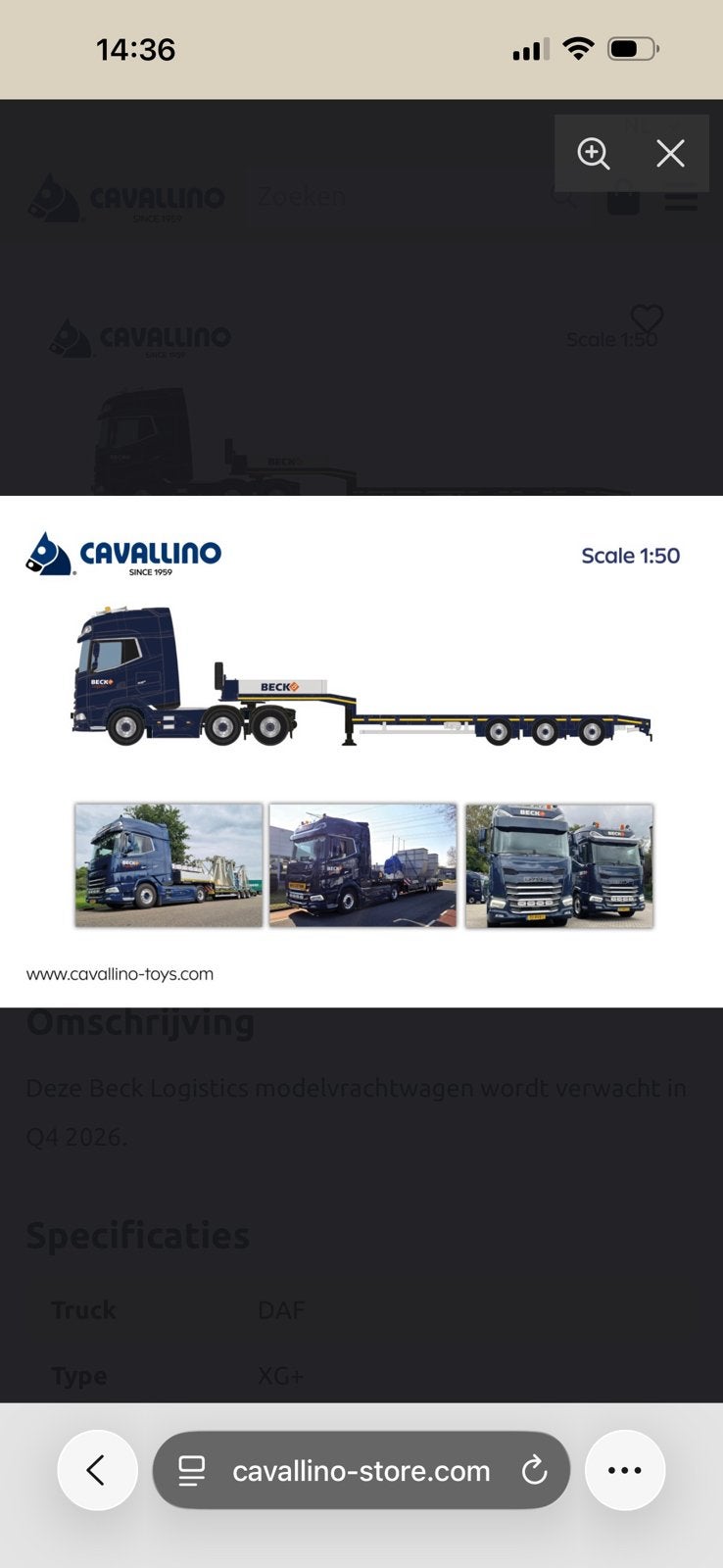 Cavallino 1:50 Beck  Geen Tekno/Wsi, Hobby en Vrije tijd, Modelauto's | 1:50, Ophalen of Verzenden, Nieuw, Bus of Vrachtwagen