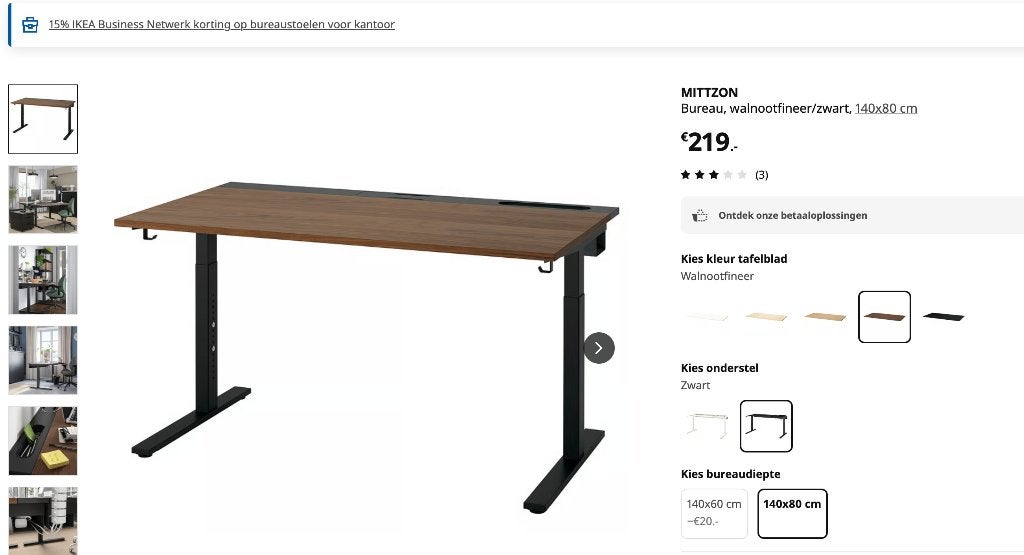 Tafelblad IKEA, Ophalen, Zit-sta bureau, Industrieel, IKEA
