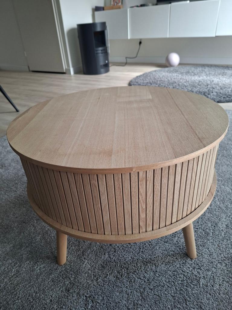 Moderne ronde salontafel met opbergruimte, Huis en Inrichting, Gebruikt, 50 tot 100 cm, Rond, Modern