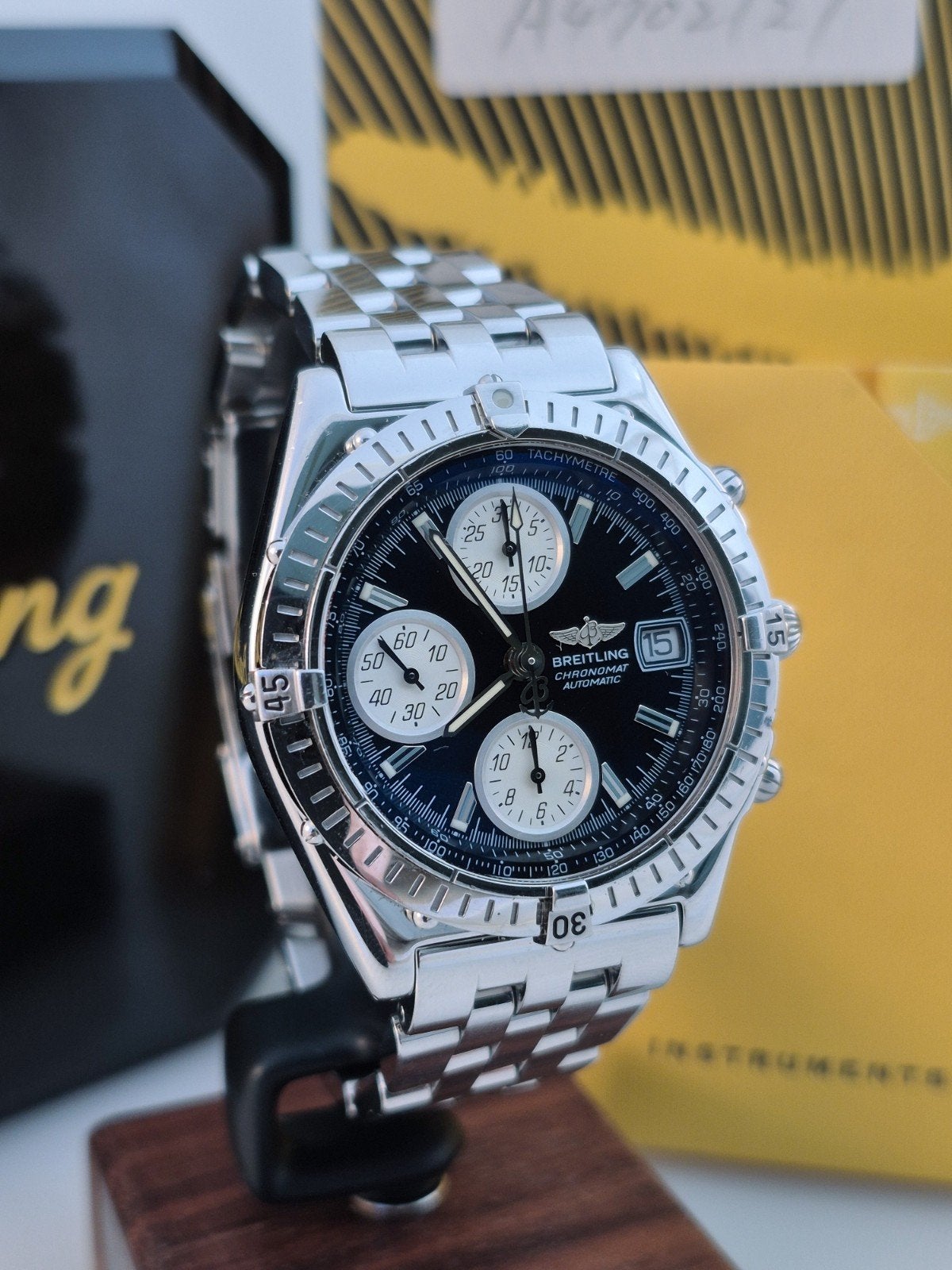 Breitling Chronomat A13350 – zwarte wijzerplaat, Ophalen of Verzenden, Staal, Breitling