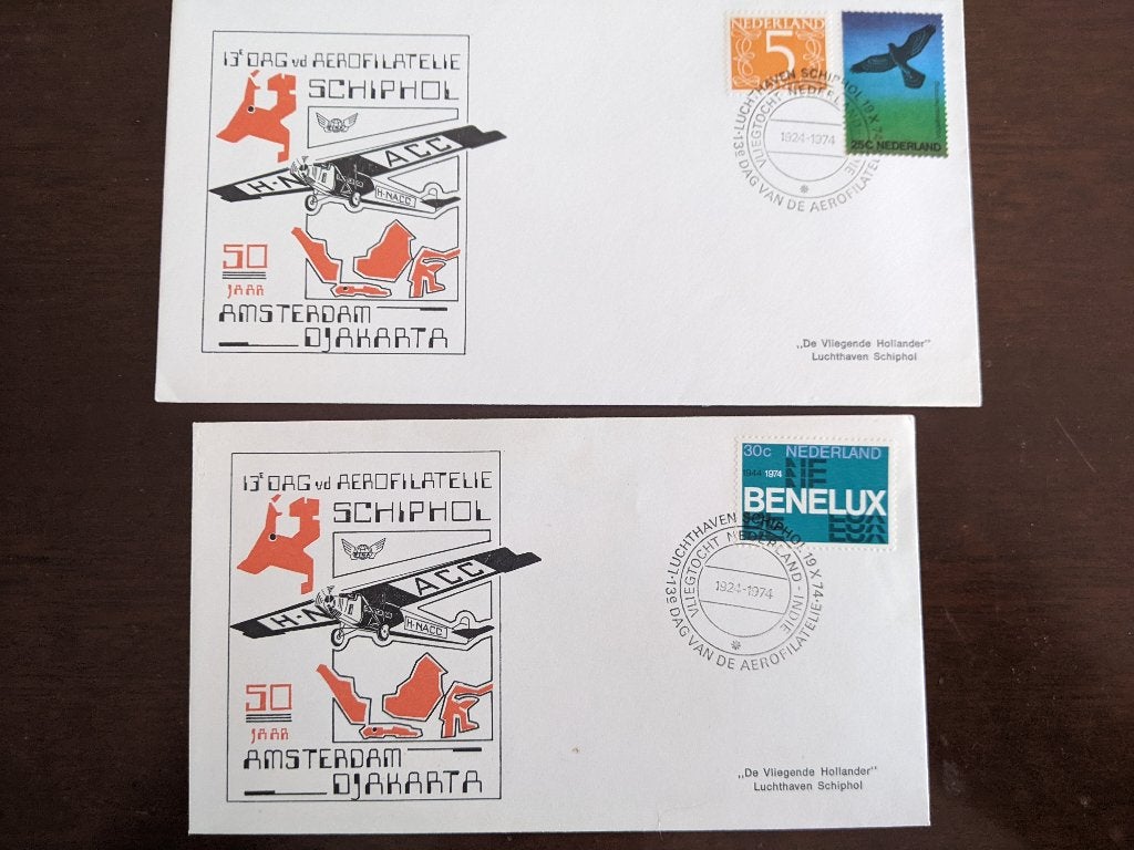 NL 1974 -1975; 4 ENVELOPPEN DAG VAN DE AEROPHILATELIE LEES !, Postzegels en Munten, Ophalen of Verzenden, Envelop