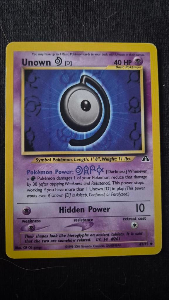 Pokémon Kaart Unown [D] First Edition - Nette Staat, Ophalen of Verzenden, Zo goed als nieuw, Losse kaart