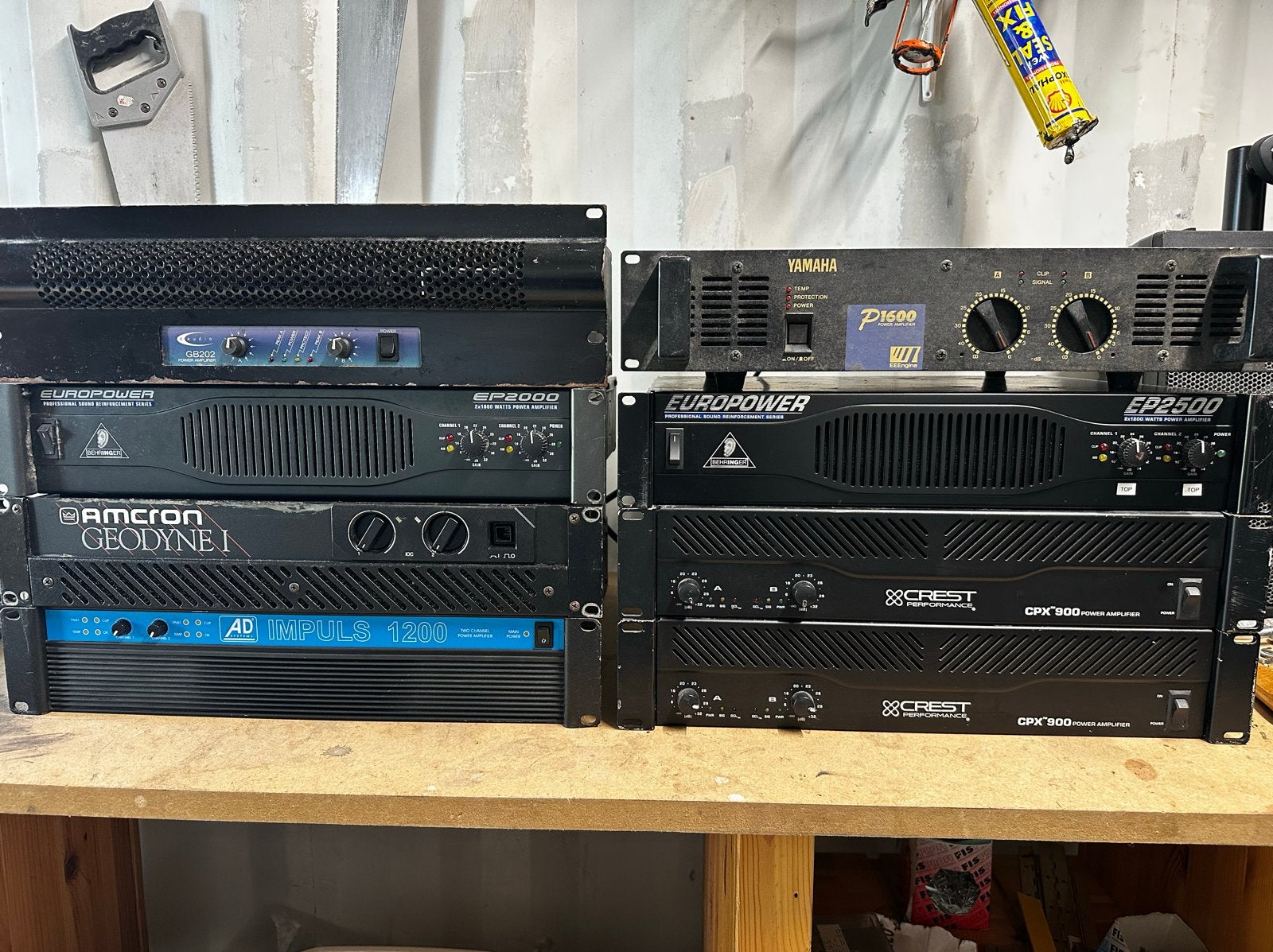 8 professionele amps, Crest, Amcron, C-audio, Behringer, Audio, Tv en Foto, Versterkers en Receivers, Ophalen, Yamaha, 120 watt of meer