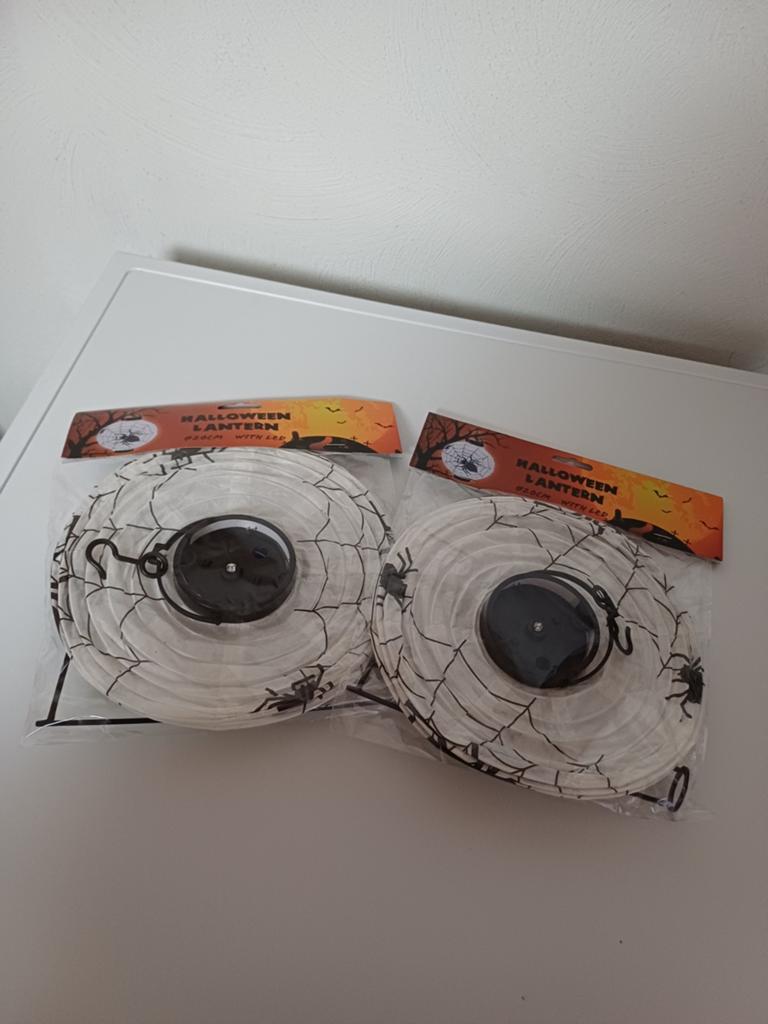 2x Halloween Lantaarn Spinnenweb LED - Ø20cm, Hobby en Vrije tijd, Feestartikelen, Nieuw, Versiering, Halloween of Griezel, Ophalen of Verzenden