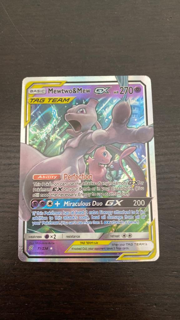 Pokemon kaart: mewtwo&mew GX, Ophalen of Verzenden, Zo goed als nieuw, Losse kaart, Foil