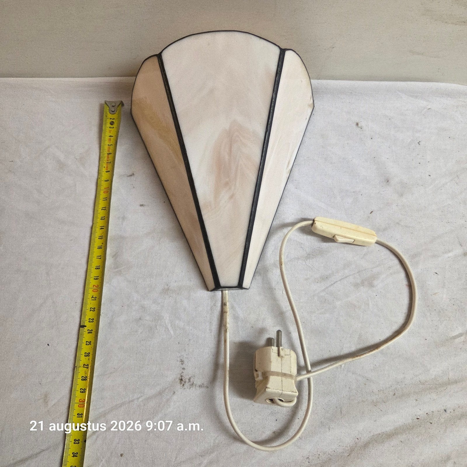 Vintage wandlamp glas-in-lood stijl, wit/zwart, Ophalen of Verzenden, Gebruikt