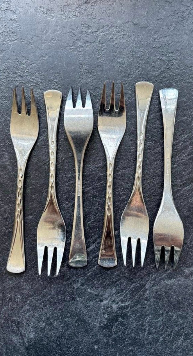 Set van 6 Sola Monolux Gebaksvorkjes - RVS Vintage, Ophalen of Verzenden