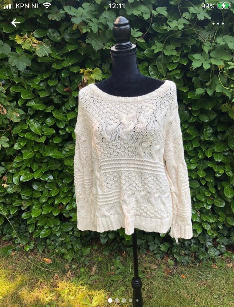 Trui, gebreid, wit/beige, katoen, mt M, Zara, Ophalen of Verzenden, Zo goed als nieuw, Maat 38/40 (M), Beige