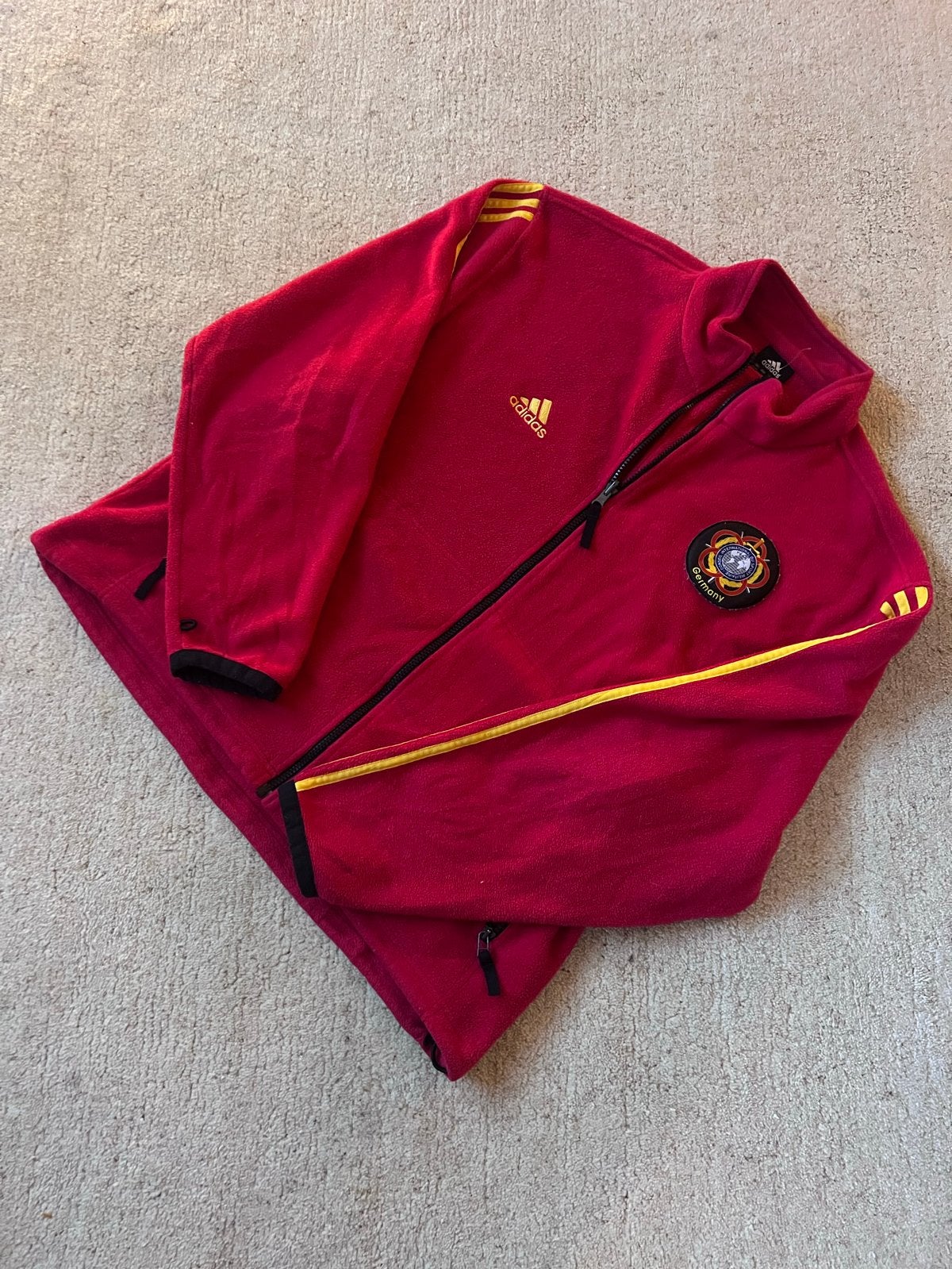 Vintage Adidas Germany DFB Fleece Jacket  3-Stripes, Maat 48/50 (M), Ophalen of Verzenden, Zo goed als nieuw, Rood