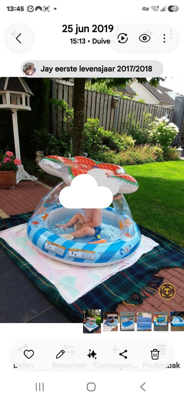 Opblaasbaar baby zwembadje met zonnescherm, Ophalen of Verzenden, Zo goed als nieuw