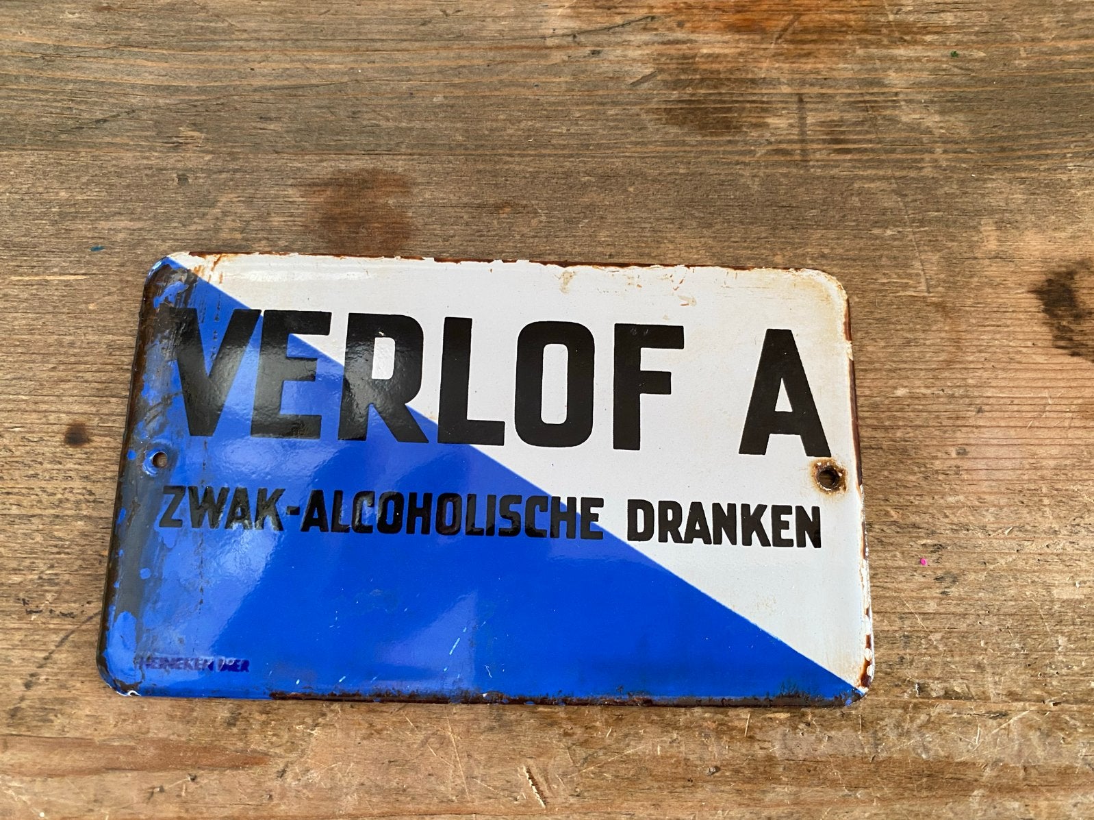 Emaille Bord 'Verlof A Zwak-Alcoholische , Heineken ', Verzamelen, Ophalen of Verzenden, Gebruikt, Reclamebord