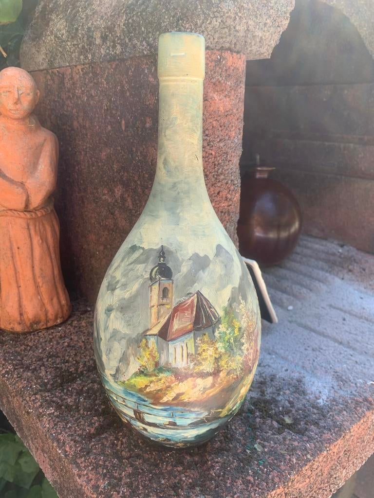 Antieke handbeschilderde fles, Antiek en Kunst, Ophalen of Verzenden