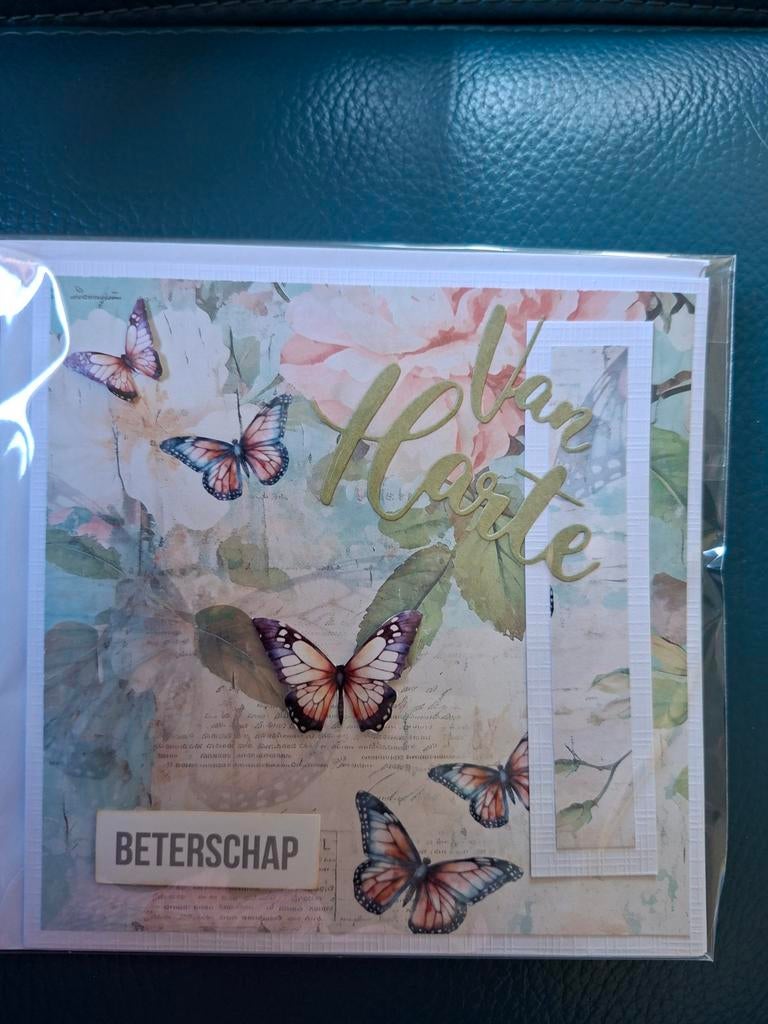 Beterschapskaart met vlinders en bloemen, Ophalen of Verzenden