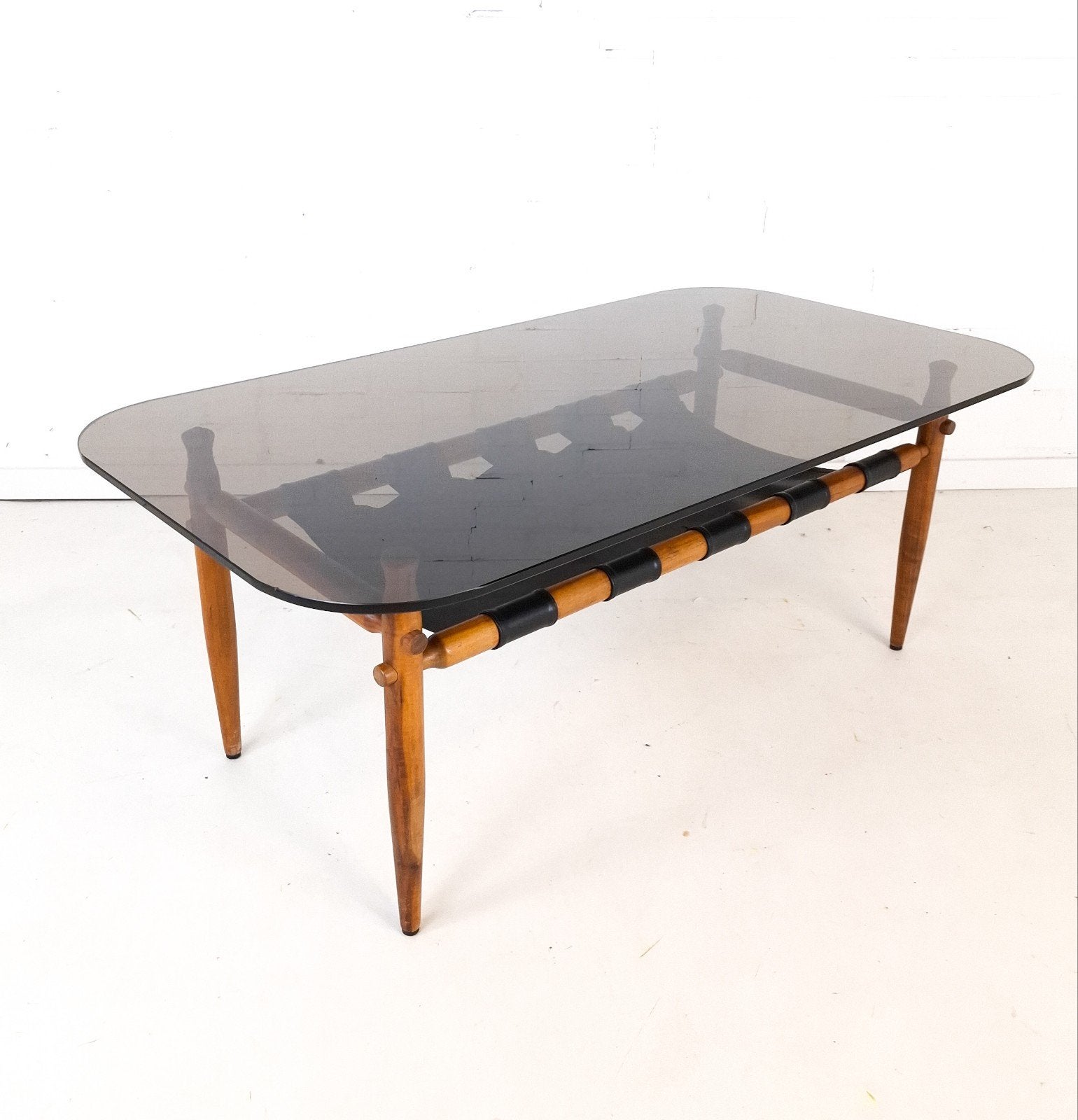 Vintage salontafel Deens design jaren 70 teakhout, Gebruikt, 100 tot 150 cm, Glas, X