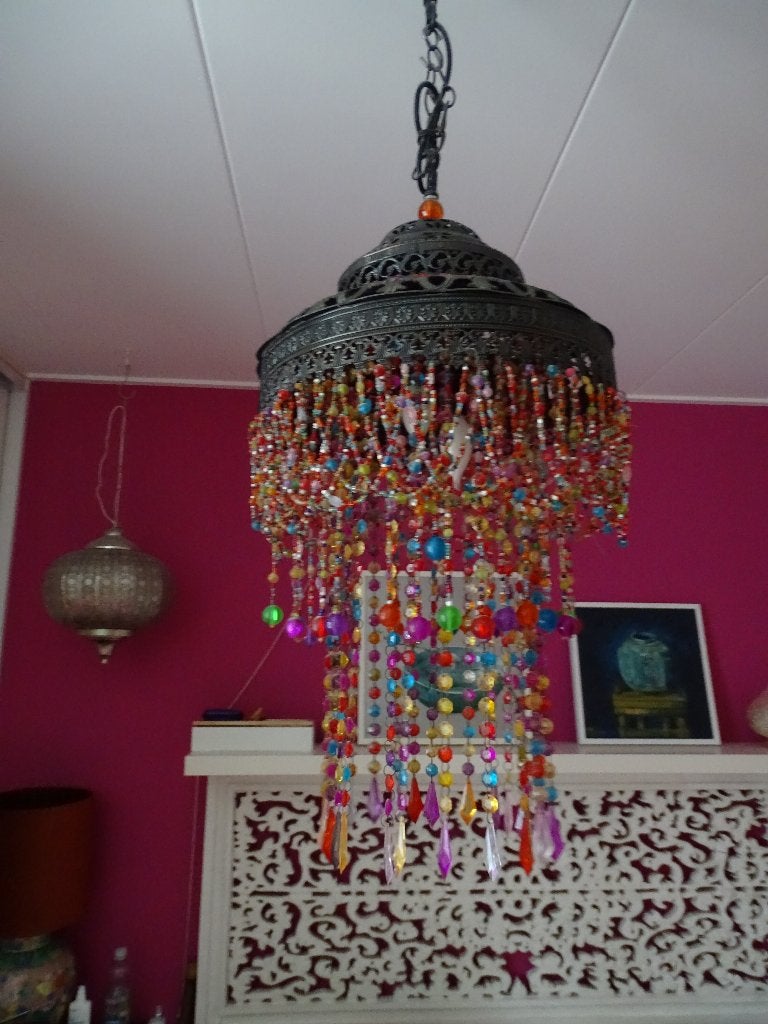BOHO IBIZA KRALEN HANGLAMP - KLEURIG- SLAAPKAMER-KINDERKAMER, Glas, BOHO IBIZA BOHEMAIN, Overige fittingen, Ophalen of Verzenden