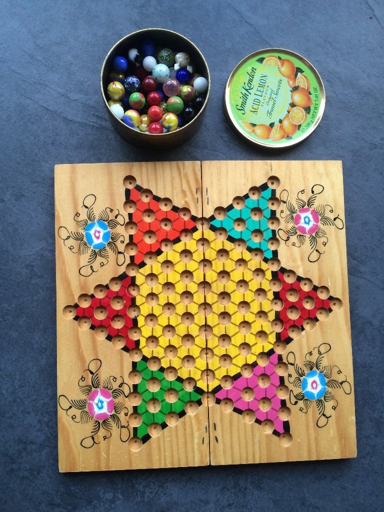 Goki – Houten Halma met 6 kleuren., Een of twee spelers, Ophalen of Verzenden, Zo goed als nieuw