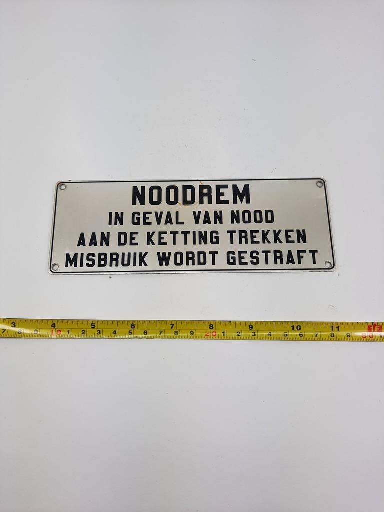 Vintage aluminium Noodrem Bord - Trein/Tram, Ophalen of Verzenden