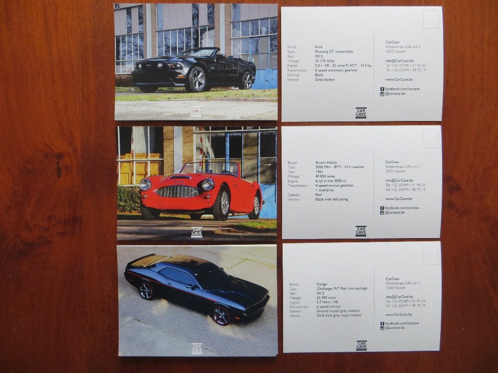 Car Cave informatiekaarten Dodge, Austin-Healey, Mustang GT, Ophalen of Verzenden, Nieuw, Overige merken