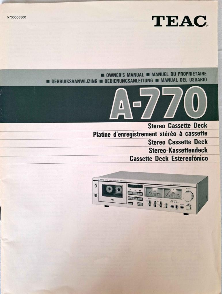 Gebruikershandleiding Teac A-770, Ophalen of Verzenden, Gebruikt