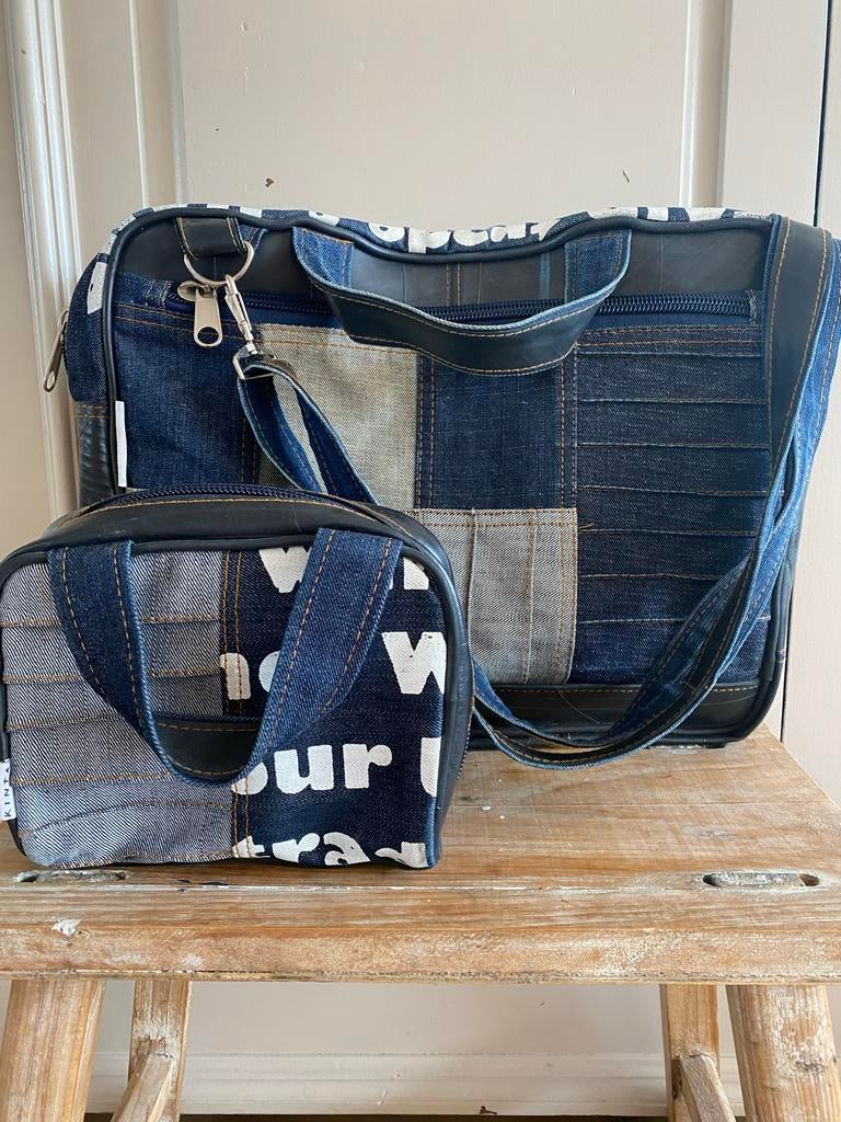 Kinta Laptoptas & Handtas - Gerecycled Denim & Autobanden, Gebruikt, 15 inch, Verzenden, Handvat