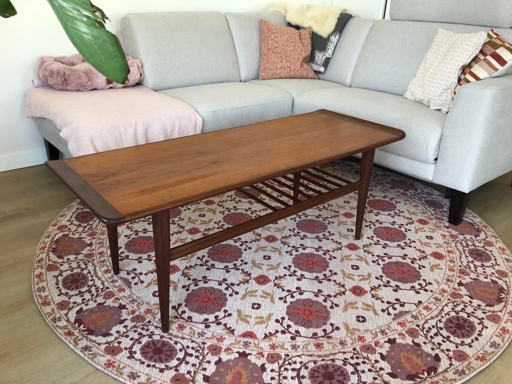 Mid century salontafel, Ophalen, Gebruikt, 100 tot 150 cm, Bruin