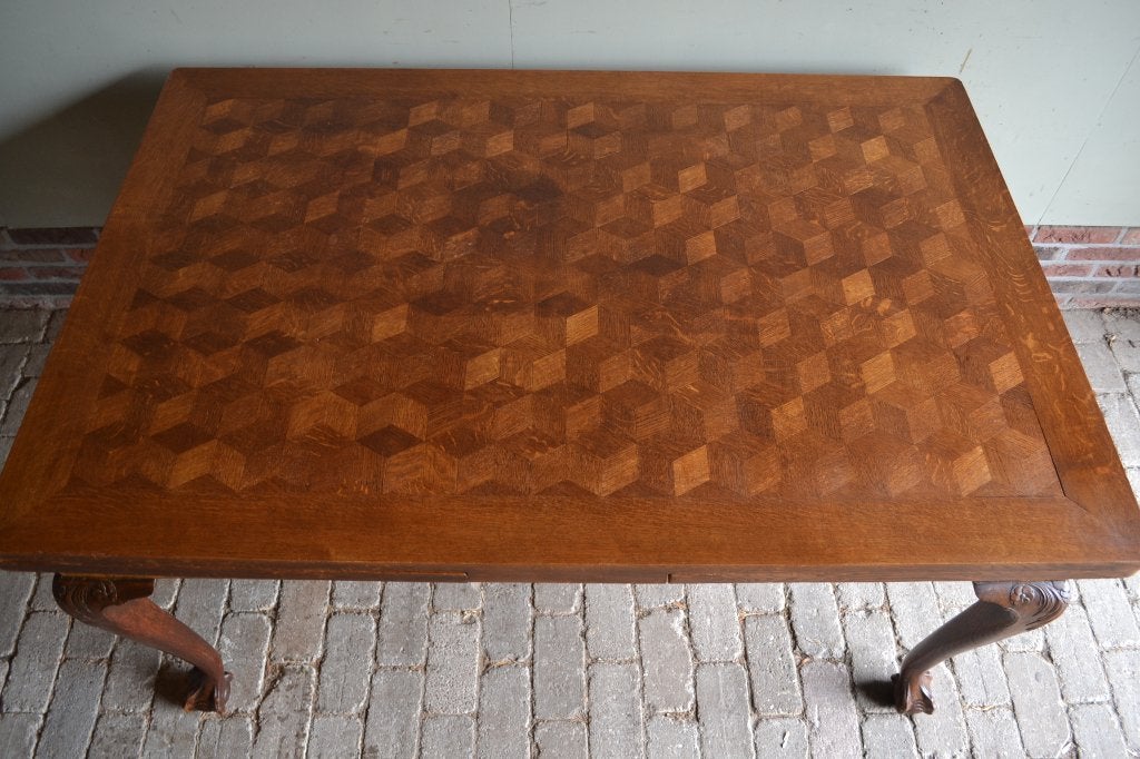 Prachtige antieke eiken / noten houten uitschuiftafel 273 cm, Verzenden