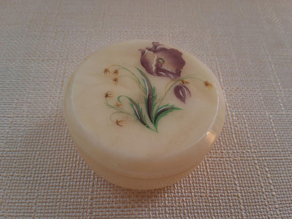 Vintage albasten pillendoosje met bloemmotief, Ophalen of Verzenden