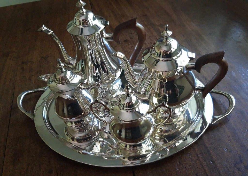 Zwaar Verzilverd Koffie/Theeservies (Schoonhoven!!) 5-delig., Ophalen of Verzenden, Zilver