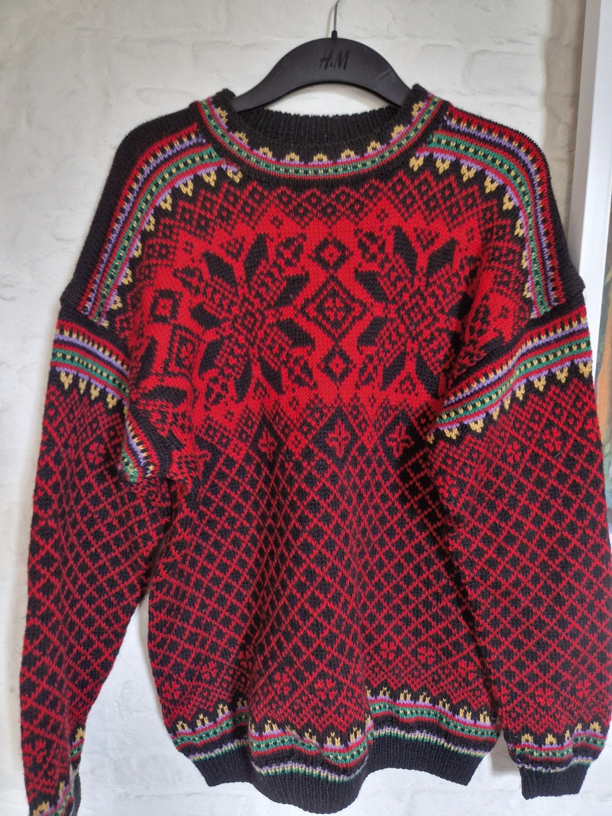 Noorse wollen trui maat L zgan, Verzenden, Zo goed als nieuw, Maat 42/44 (L), Rood