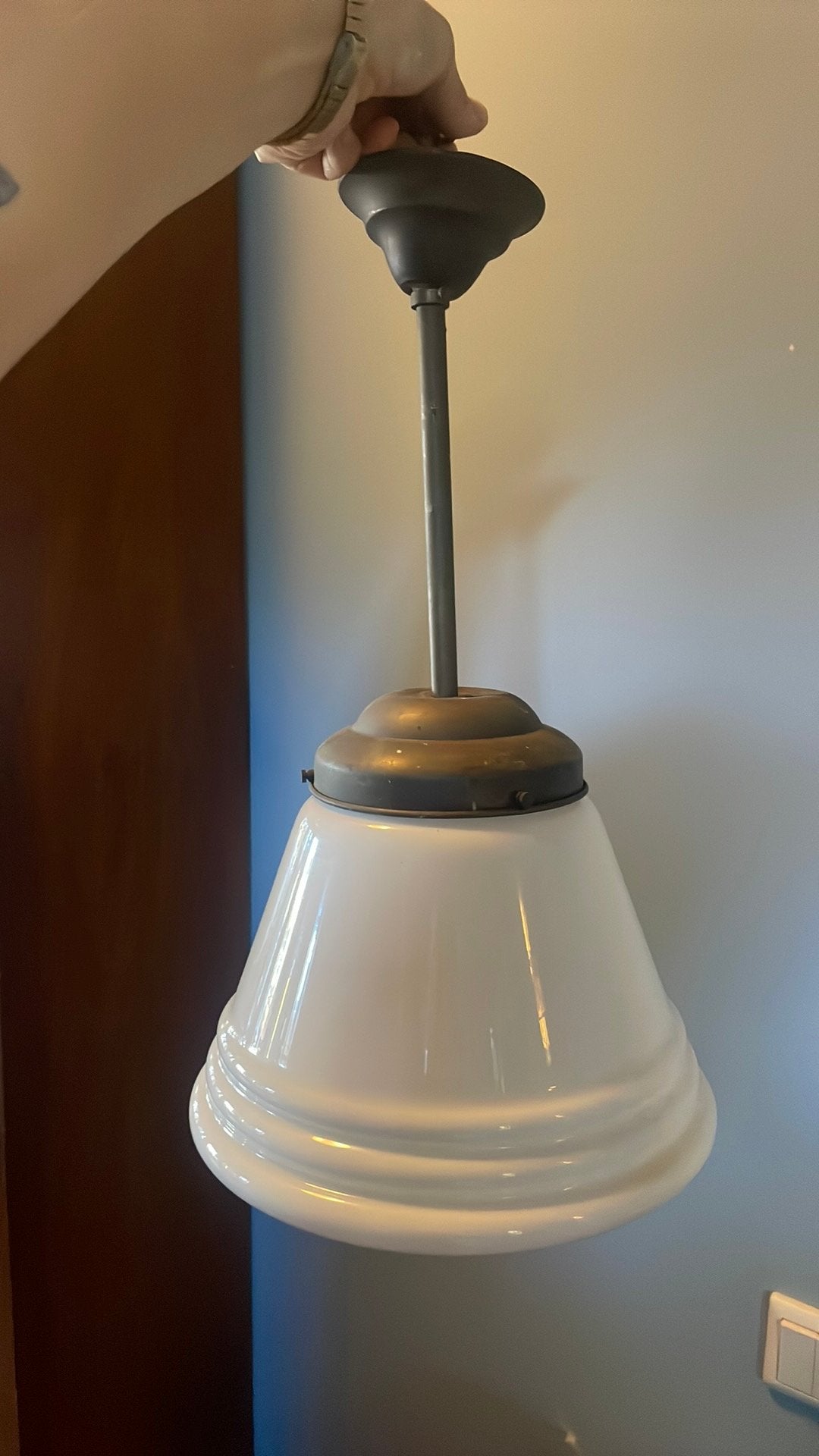 Art deco vintage lamp opaalglas, Ophalen, Gebruikt, E27 (groot), Glas